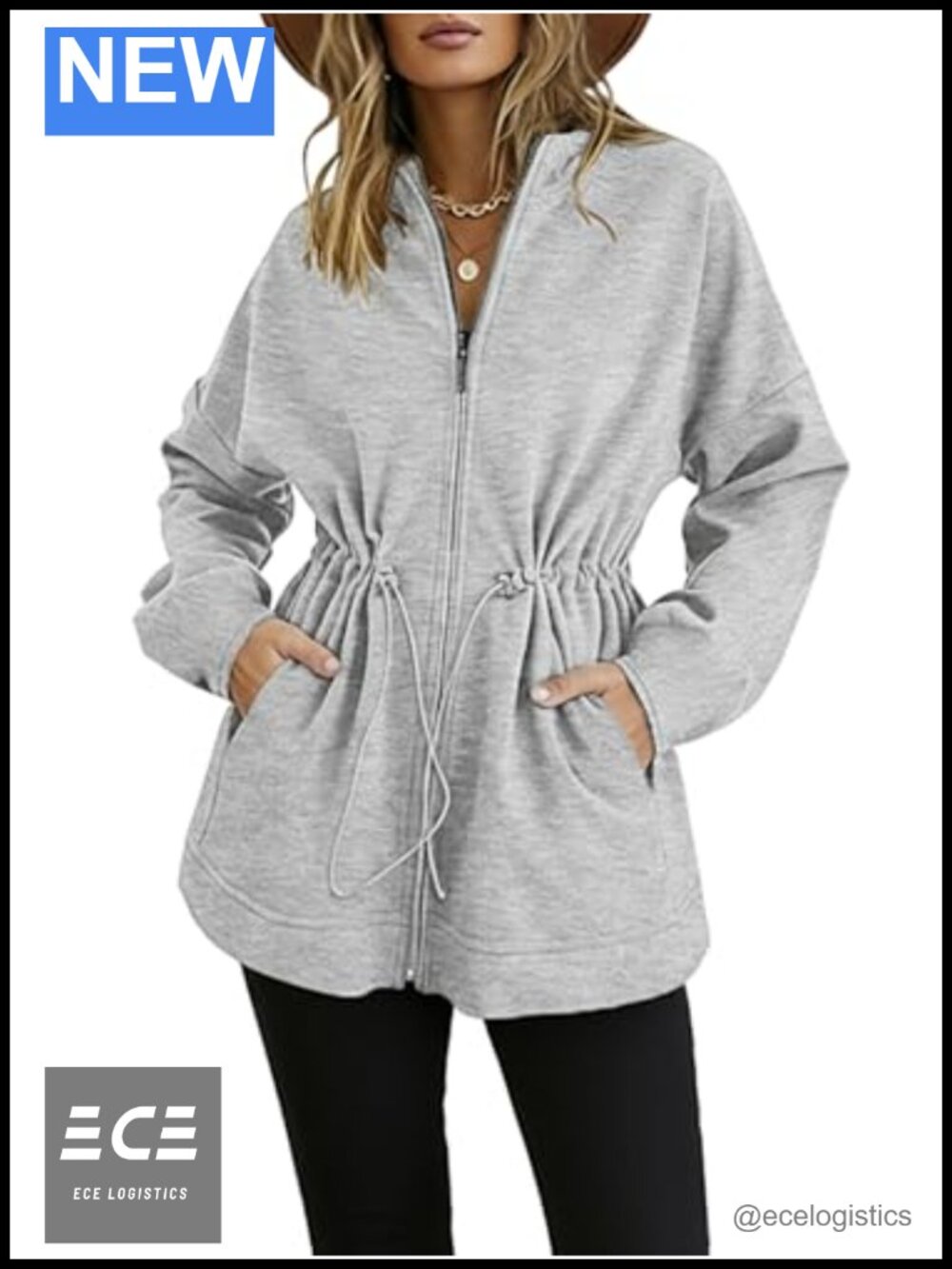 Womens Zip Up Hoodie Oversized Sweatshirt Loose Fit Drawstring Waist Casual